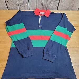 Paco Rugby Polo Shirt Mens Size XL Multicoloured 90s Long Sleeve Blue Green